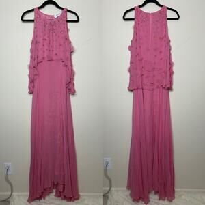 Badgley Mischka Pink Bejeweled Dress Gown Y2K Vibe Sleeveless 100% Silk Size 4